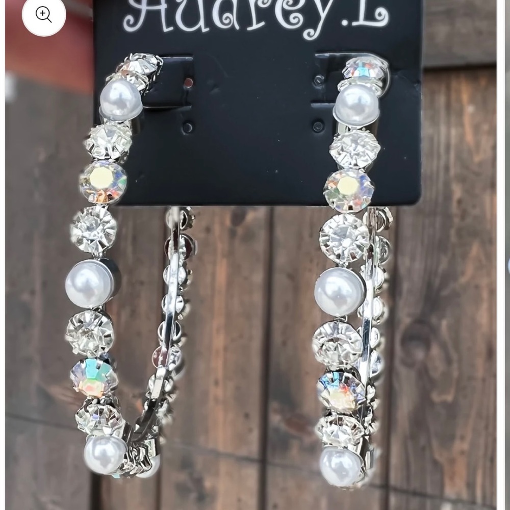 3 Inch pearl & diamond hoops - Picture 13 of 13